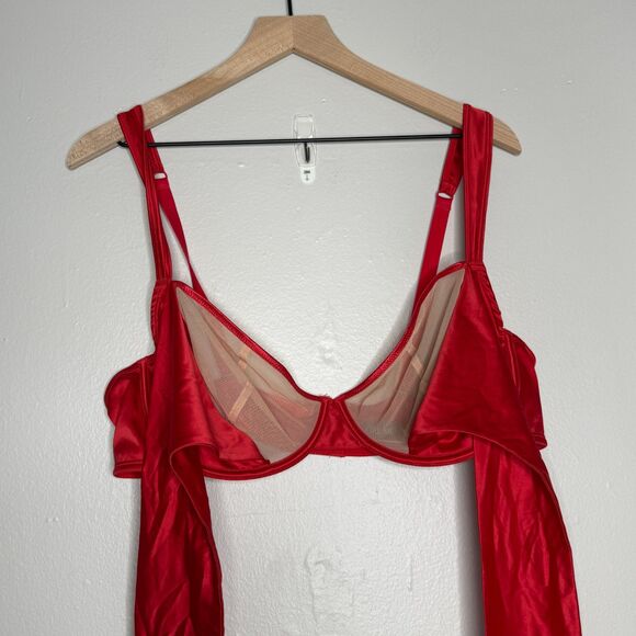 Adore Me Womens Gynger Bra Panty Set Plus Size 2X Red Satin Bow Unlined Romantic - Picture 5 of 12